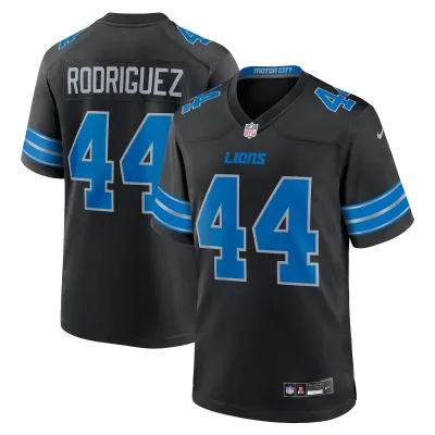 Men's Detroit Lions Malcolm Rodriguez Black 2nd Alternate Game Jersey 01