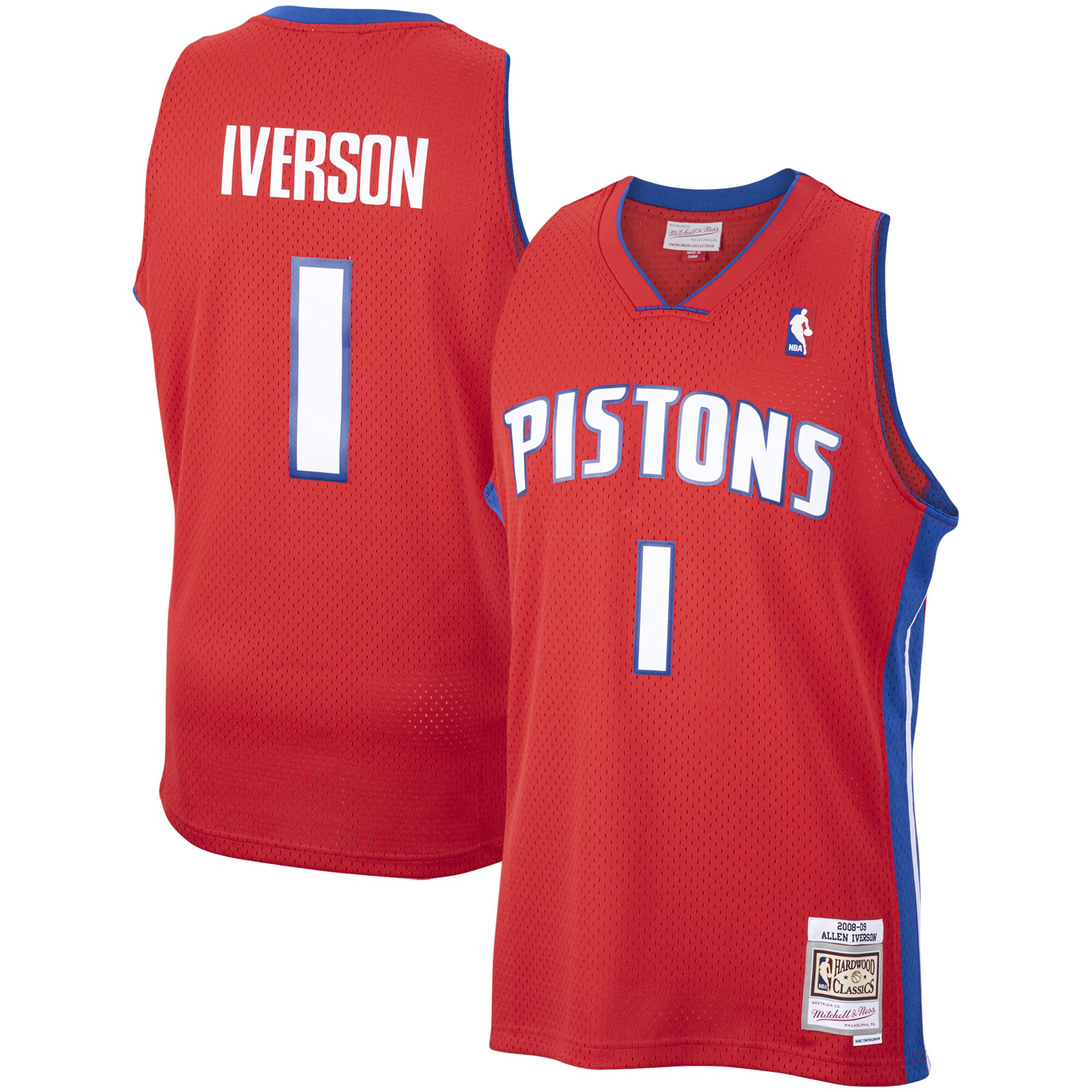 Men's Detroit Pistons Allen Iverson Red 2008/09 Hardwood Classics Swingman Jersey