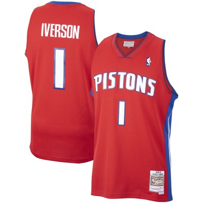 Men's Detroit Pistons Allen Iverson Red 2008/09 Hardwood Classics Swingman Jersey 01