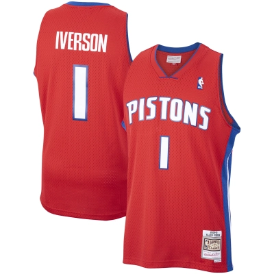 Men's Detroit Pistons Allen Iverson Red 2008/09 Hardwood Classics Swingman Jersey 01