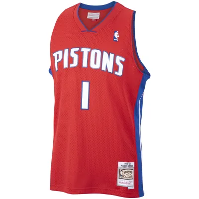Men's Detroit Pistons Allen Iverson Red 2008/09 Hardwood Classics Swingman Jersey 02