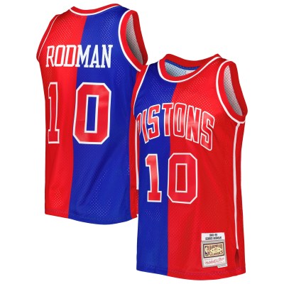 Men's Detroit Pistons Dennis Rodman Blue/Red Hardwood Classics 1988/89 Split Swingman Jersey 01