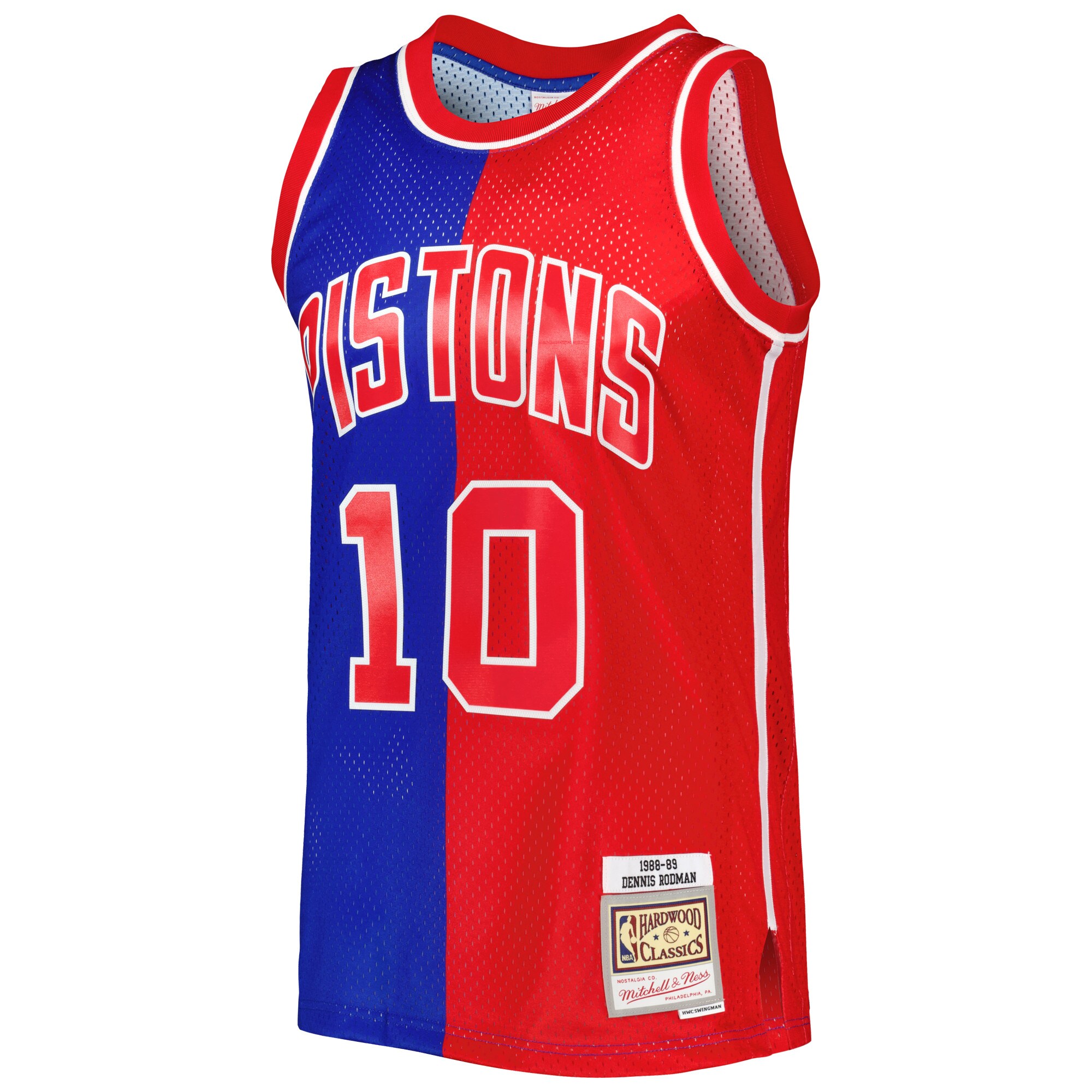 Men's Detroit Pistons Dennis Rodman Blue/Red Hardwood Classics 1988/89 Split Swingman Jersey