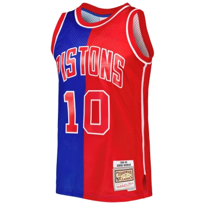 Men's Detroit Pistons Dennis Rodman Blue/Red Hardwood Classics 1988/89 Split Swingman Jersey 02