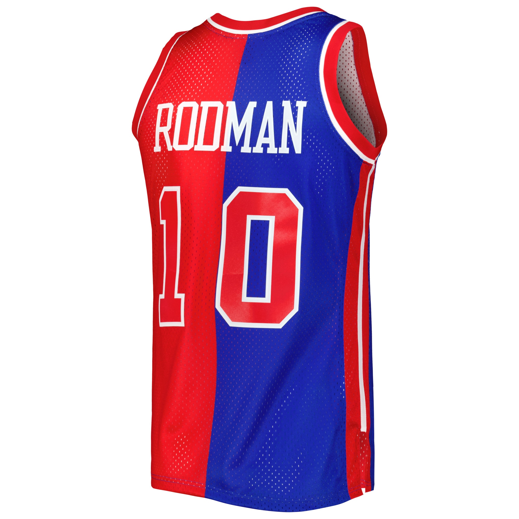 Men's Detroit Pistons Dennis Rodman Blue/Red Hardwood Classics 1988/89 Split Swingman Jersey