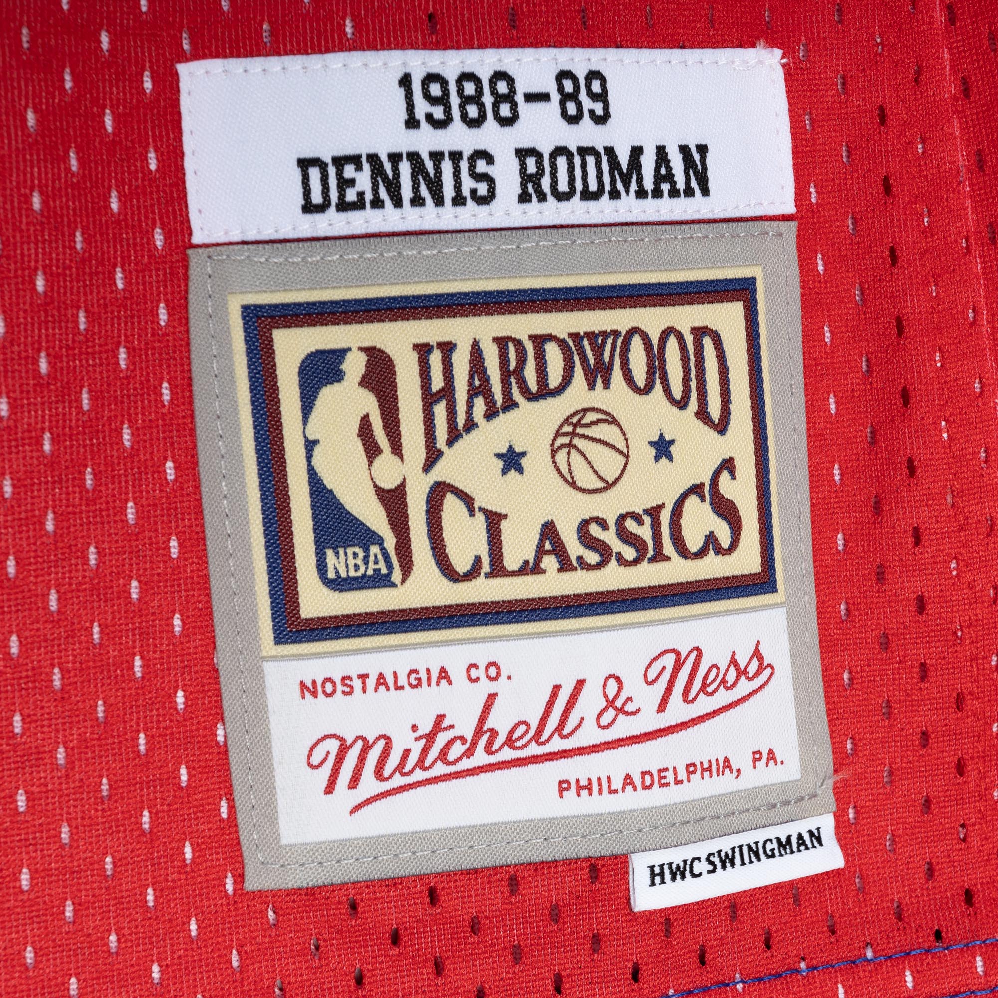 Men's Detroit Pistons Dennis Rodman Blue/Red Hardwood Classics 1988/89 Split Swingman Jersey