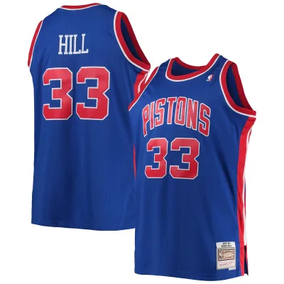 Men's Detroit Pistons Grant Hill Blue 1995/96 Big & Tall Hardwood Classics Swingman Jersey 01