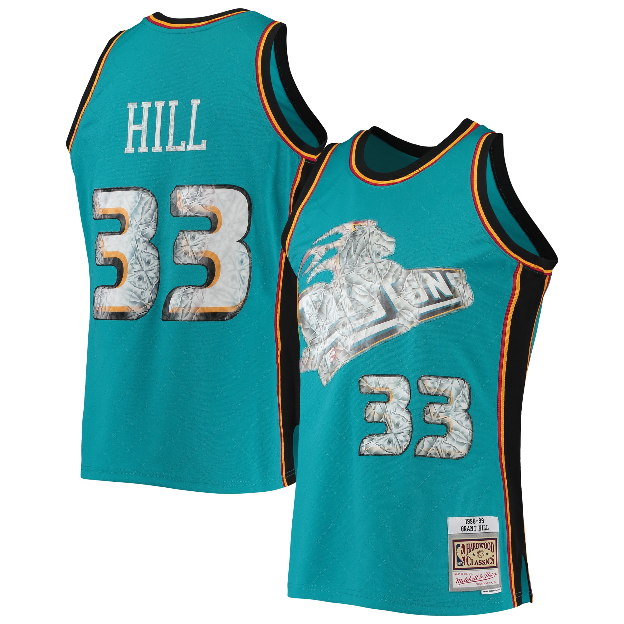 Men's Detroit Pistons Grant Hill Teal 1998/99 Hardwood Classics NBA 75th Anniversary Diamond Swingman Jersey