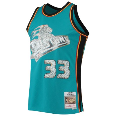 Men's Detroit Pistons Grant Hill Teal 1998/99 Hardwood Classics NBA 75th Anniversary Diamond Swingman Jersey 02