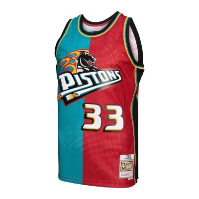 Men's Detroit Pistons Grant Hill Teal/Red Hardwood Classics 1999/00 Split Swingman Jersey 02