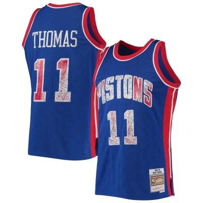 Men's Detroit Pistons Isiah Thomas Blue 1988/89 Hardwood Classics NBA 75th Anniversary Diamond Swingman Jersey 01