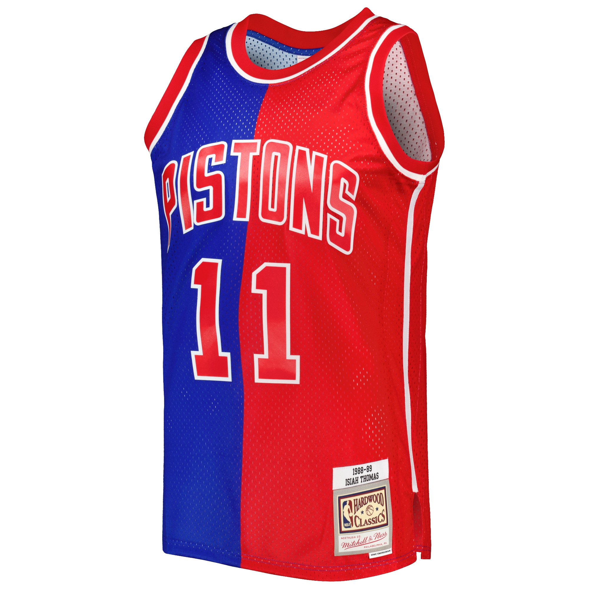 Men's Detroit Pistons Isiah Thomas Blue/Red Hardwood Classics 1988/89 Split Swingman Jersey