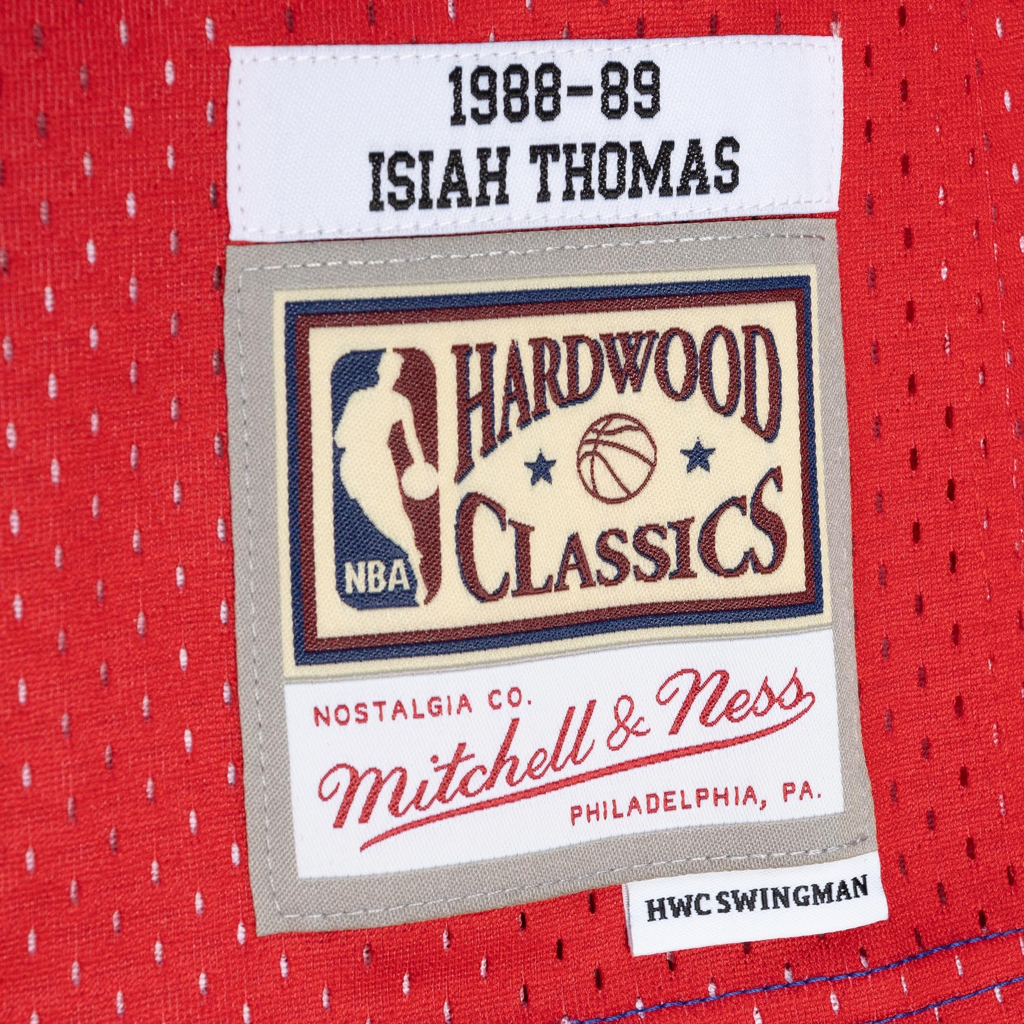 Men's Detroit Pistons Isiah Thomas Blue/Red Hardwood Classics 1988/89 Split Swingman Jersey