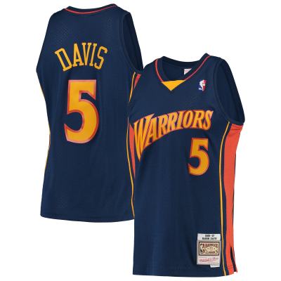 Men's Golden State Warriors Baron Davis Navy 2006/07 Hardwood Classics Swingman Jersey 01