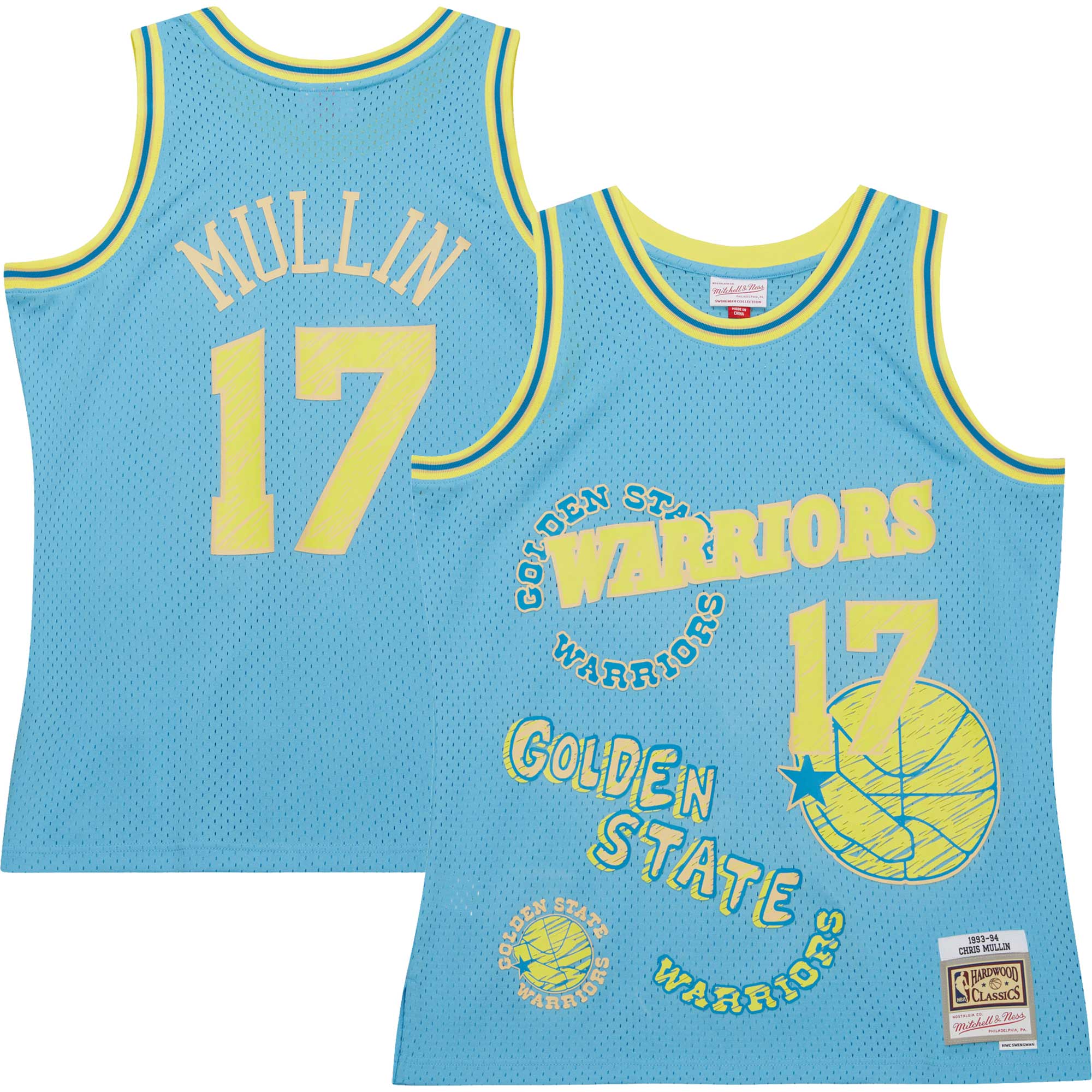 Men's Golden State Warriors Chris Mullin Light Blue 1993/94 Swingman Sidewalk Sketch Jersey