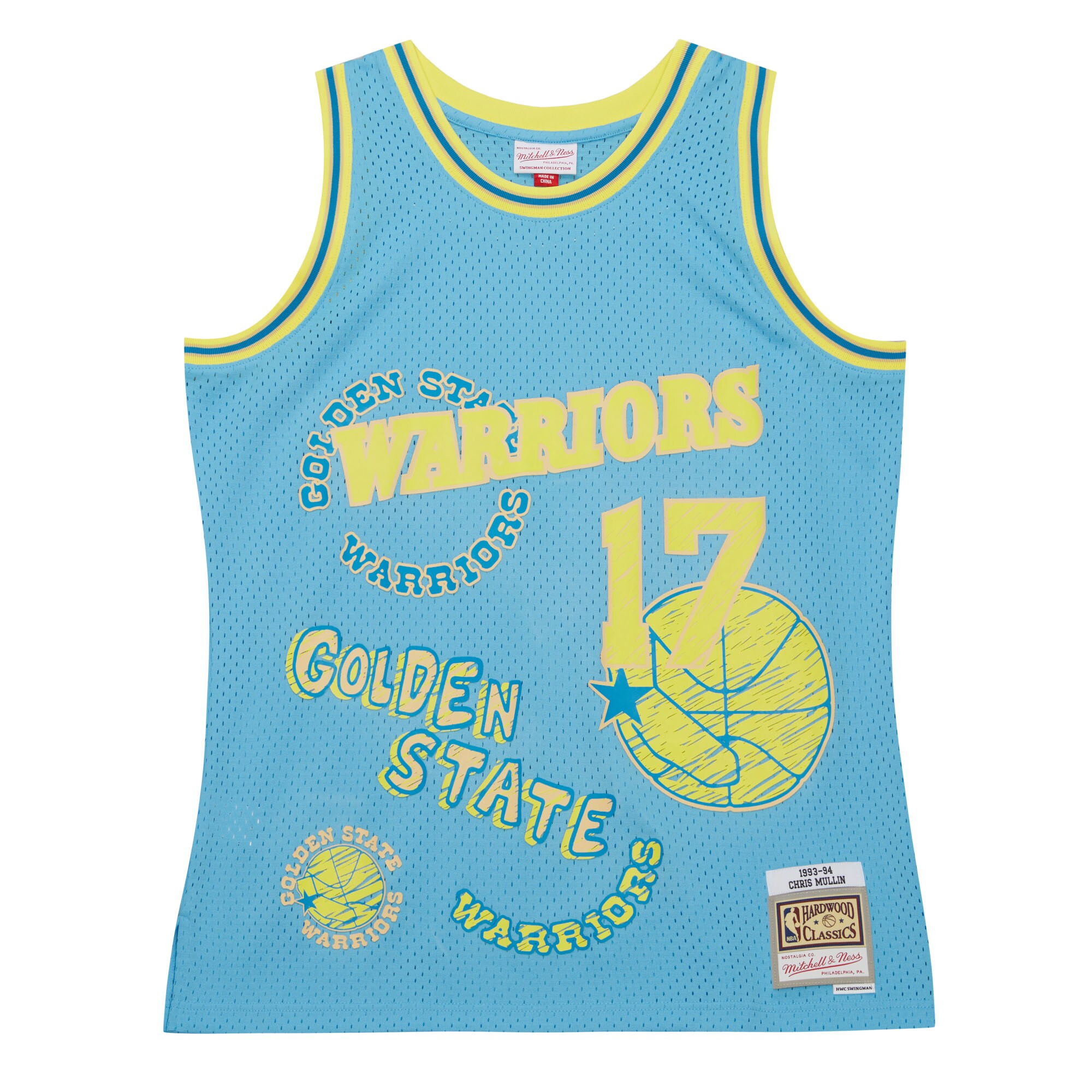 Men's Golden State Warriors Chris Mullin Light Blue 1993/94 Swingman Sidewalk Sketch Jersey