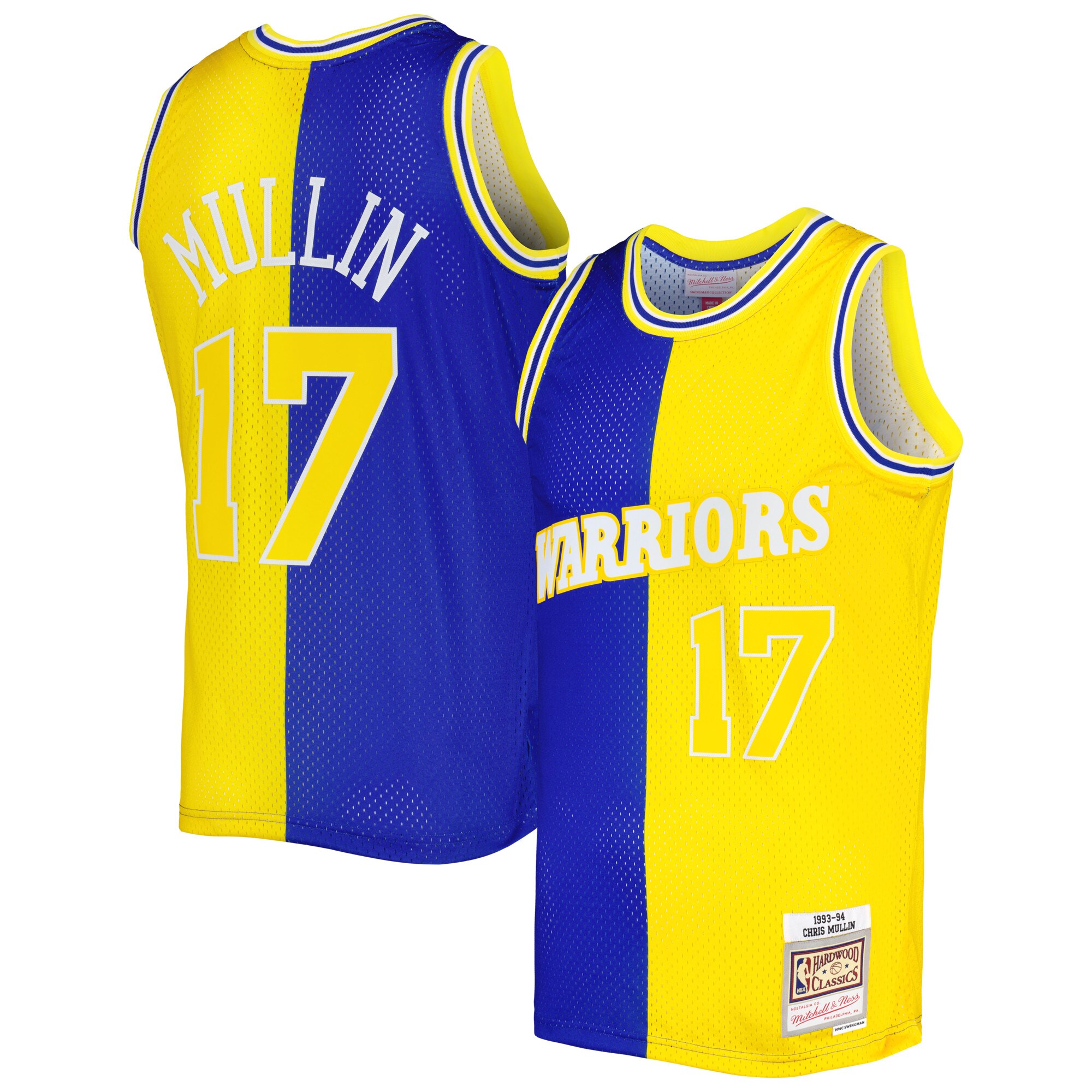Men's Golden State Warriors Chris Mullin Royal/Gold Hardwood Classics 1993/94 Split Swingman Jersey
