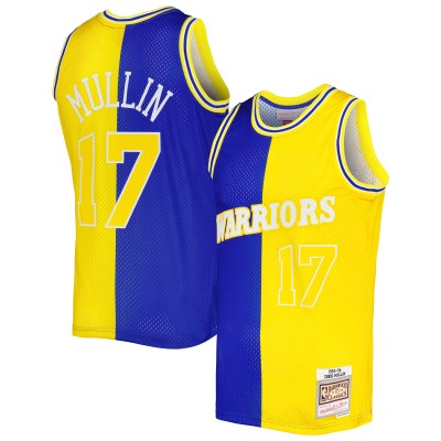 Men's Golden State Warriors Chris Mullin Royal/Gold Hardwood Classics 1993/94 Split Swingman Jersey 01