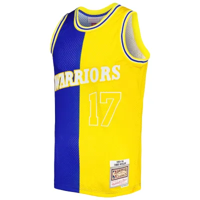 Men's Golden State Warriors Chris Mullin Royal/Gold Hardwood Classics 1993/94 Split Swingman Jersey 02