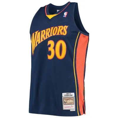 Men's Golden State Warriors Stephen Curry Navy Hardwood Classics Swingman Jersey 02