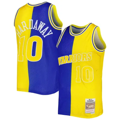 Men's Golden State Warriors Tim Hardaway Royal/Gold Hardwood Classics 1990/91 Split Swingman Jersey 01