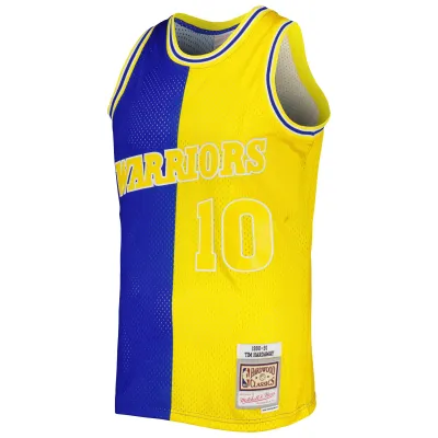 Men's Golden State Warriors Tim Hardaway Royal/Gold Hardwood Classics 1990/91 Split Swingman Jersey 02