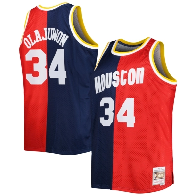 Men's Houston Rockets Navy/Red Big & Tall Hardwood Classics 1993/94 Split Swingman Jersey 01