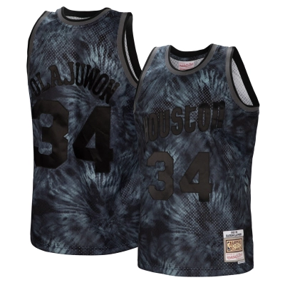 Men's Houston Rockets Hakeem Olajuwon Black Hardwood Classics 1993/94 Tie-Dye Swingman Jersey 01
