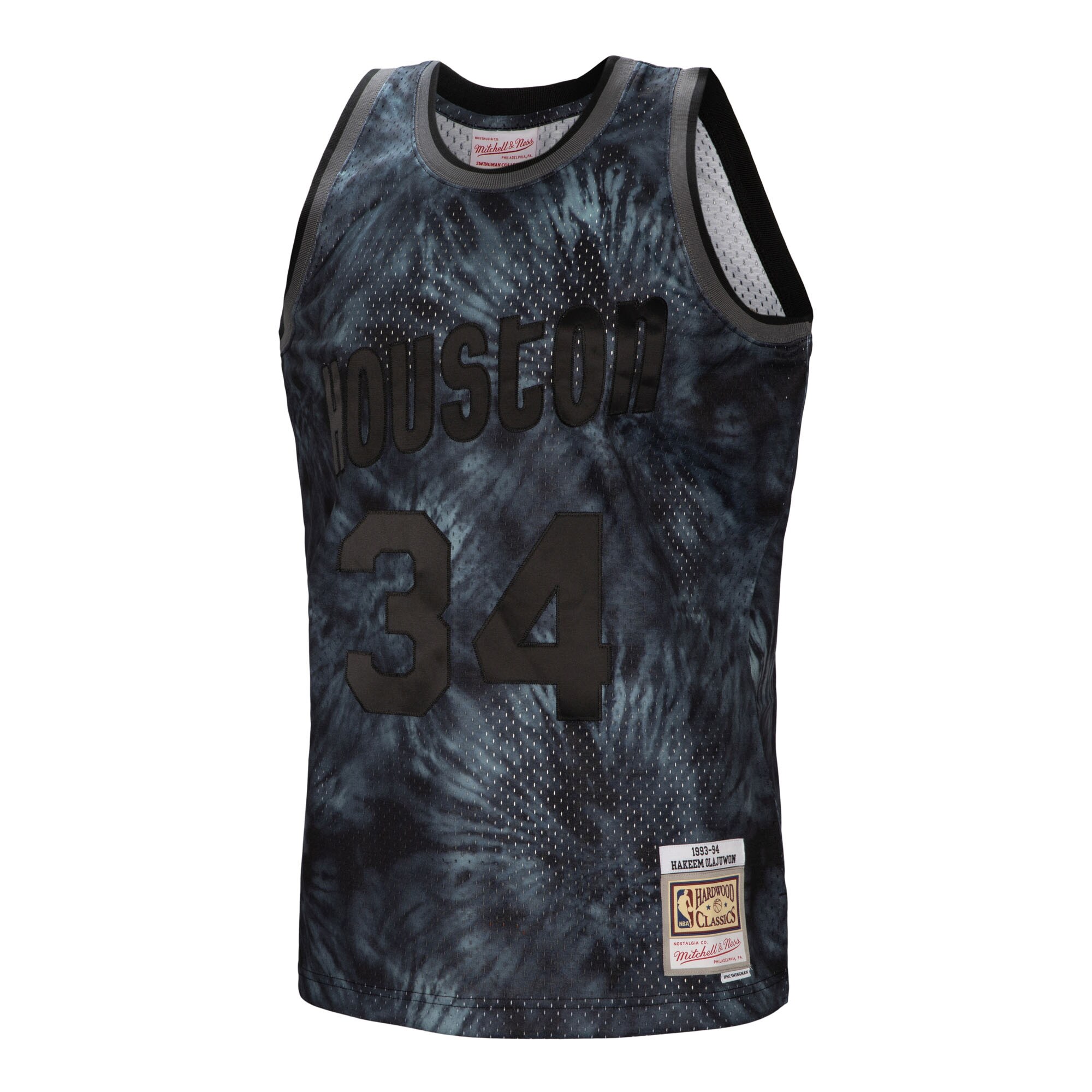 Men's Houston Rockets Hakeem Olajuwon Black Hardwood Classics 1993/94 Tie-Dye Swingman Jersey