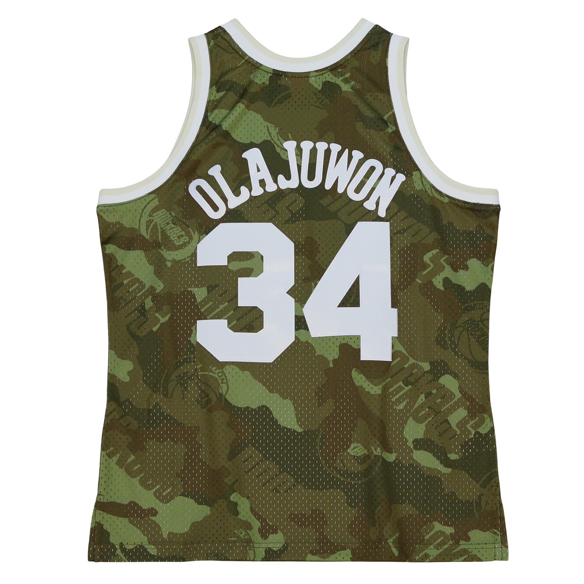 Men's Houston Rockets Hakeem Olajuwon Camo Hardwood Classics 1993/94 Ghost Green Swingman Jersey