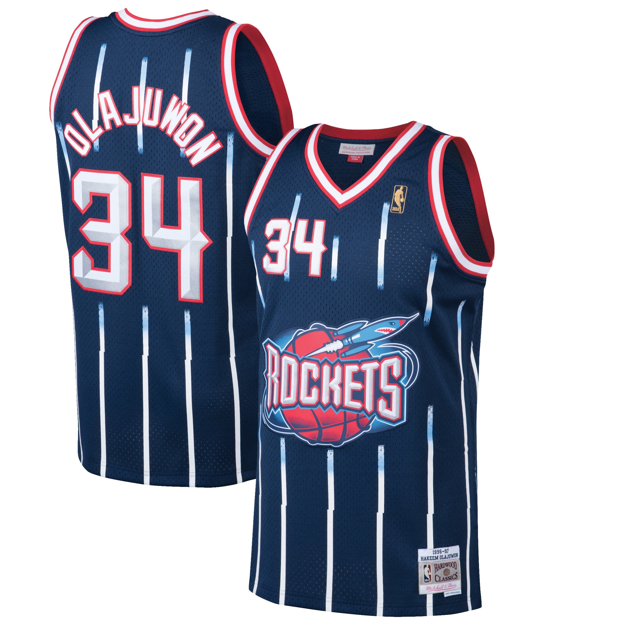 Men's Houston Rockets Hakeem Olajuwon Navy 1996/97 Hardwood Classics Swingman Jersey