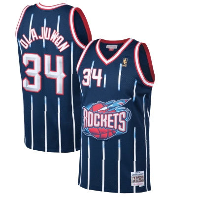 Men's Houston Rockets Hakeem Olajuwon Navy 1996/97 Hardwood Classics Swingman Jersey 01