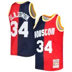 Men's Houston Rockets Hakeem Olajuwon Navy/Red Hardwood Classics 1993/94 Split Swingman Jersey
