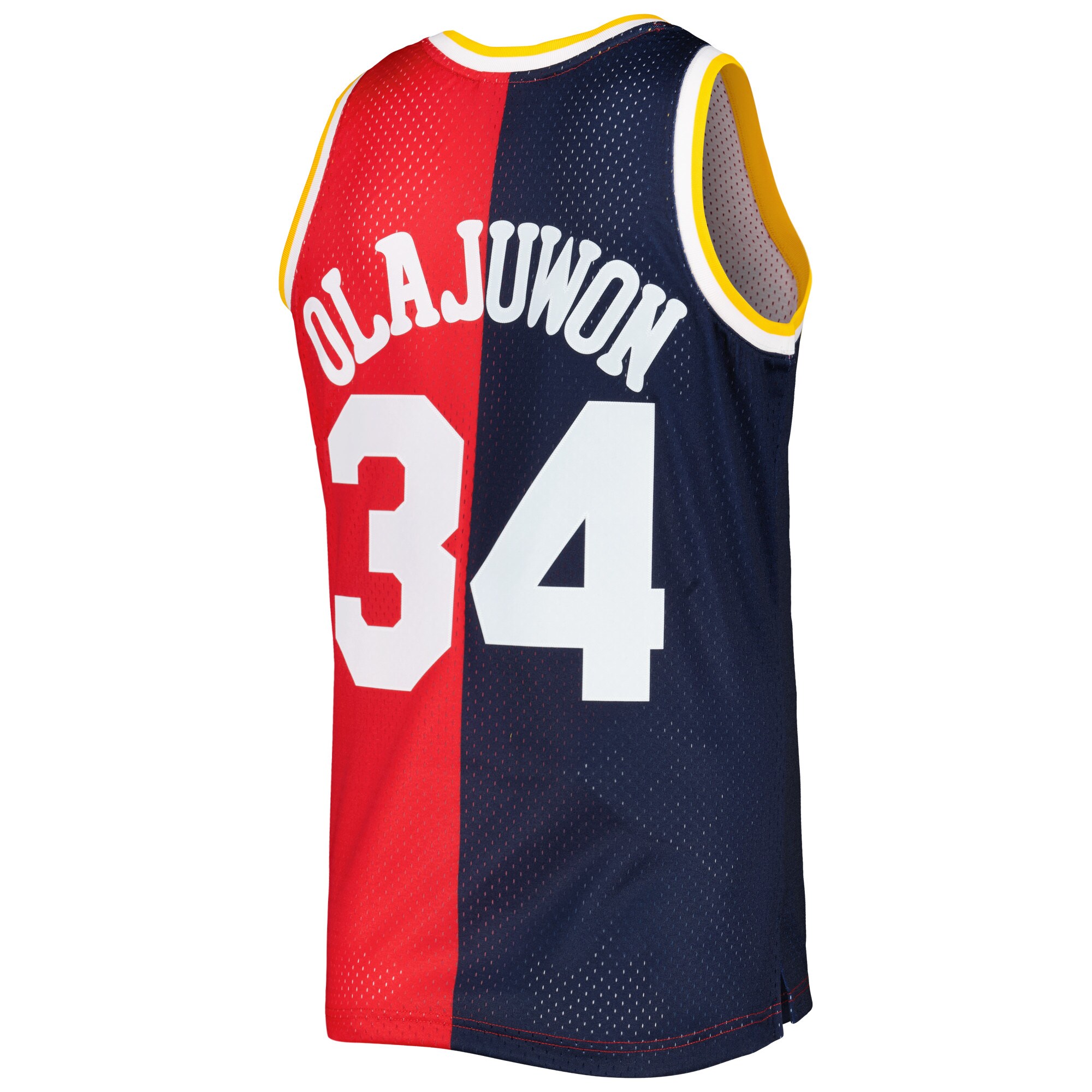 Men's Houston Rockets Hakeem Olajuwon Navy/Red Hardwood Classics 1993/94 Split Swingman Jersey