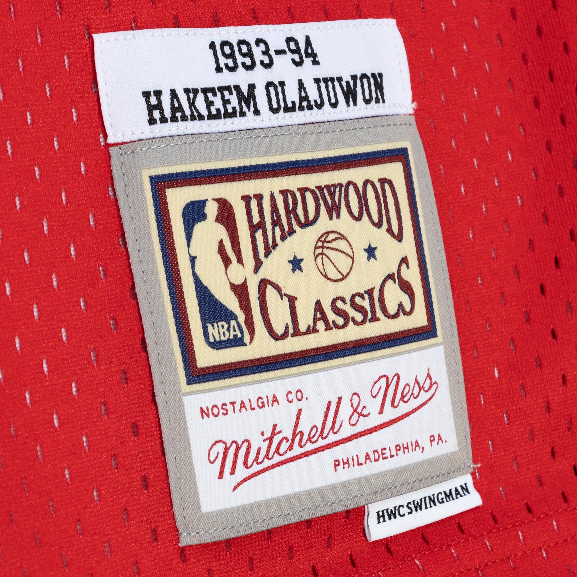 Men's Houston Rockets Hakeem Olajuwon Navy/Red Hardwood Classics 1993/94 Split Swingman Jersey