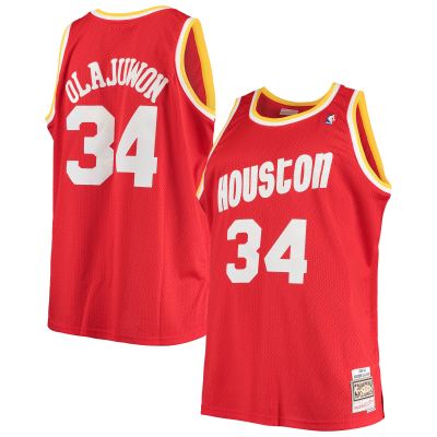 Men's Houston Rockets Hakeem Olajuwon Red 1993/94 Big & Tall Hardwood Classics Swingman Jersey 01