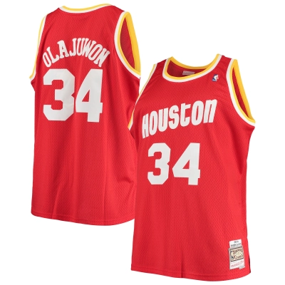 Men's Houston Rockets Hakeem Olajuwon Red 1993/94 Big & Tall Hardwood Classics Swingman Jersey 01