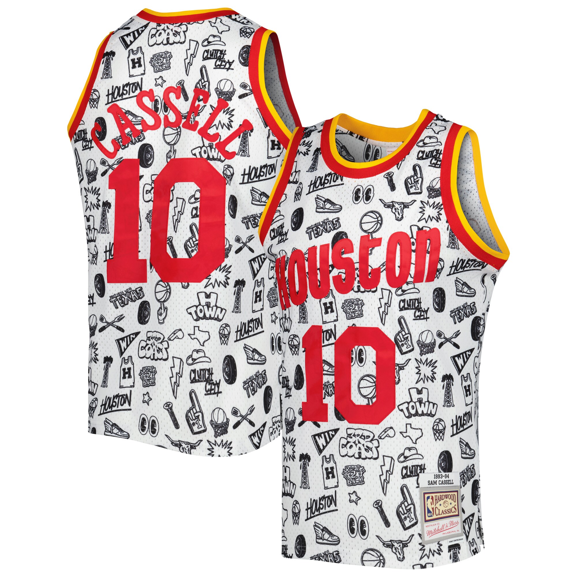 Men's Houston Rockets Sam Cassell White 1993/94 Hardwood Classics Doodle Swingman Jersey