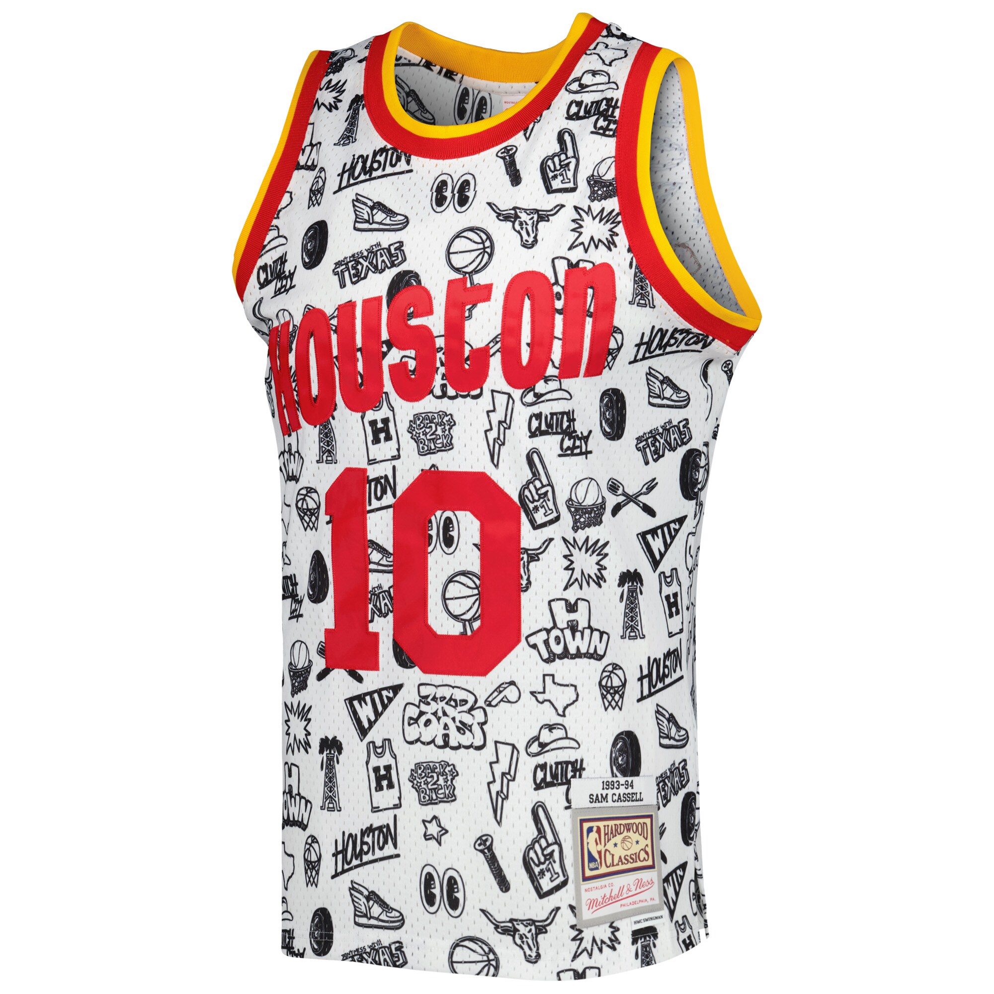 Men's Houston Rockets Sam Cassell White 1993/94 Hardwood Classics Doodle Swingman Jersey