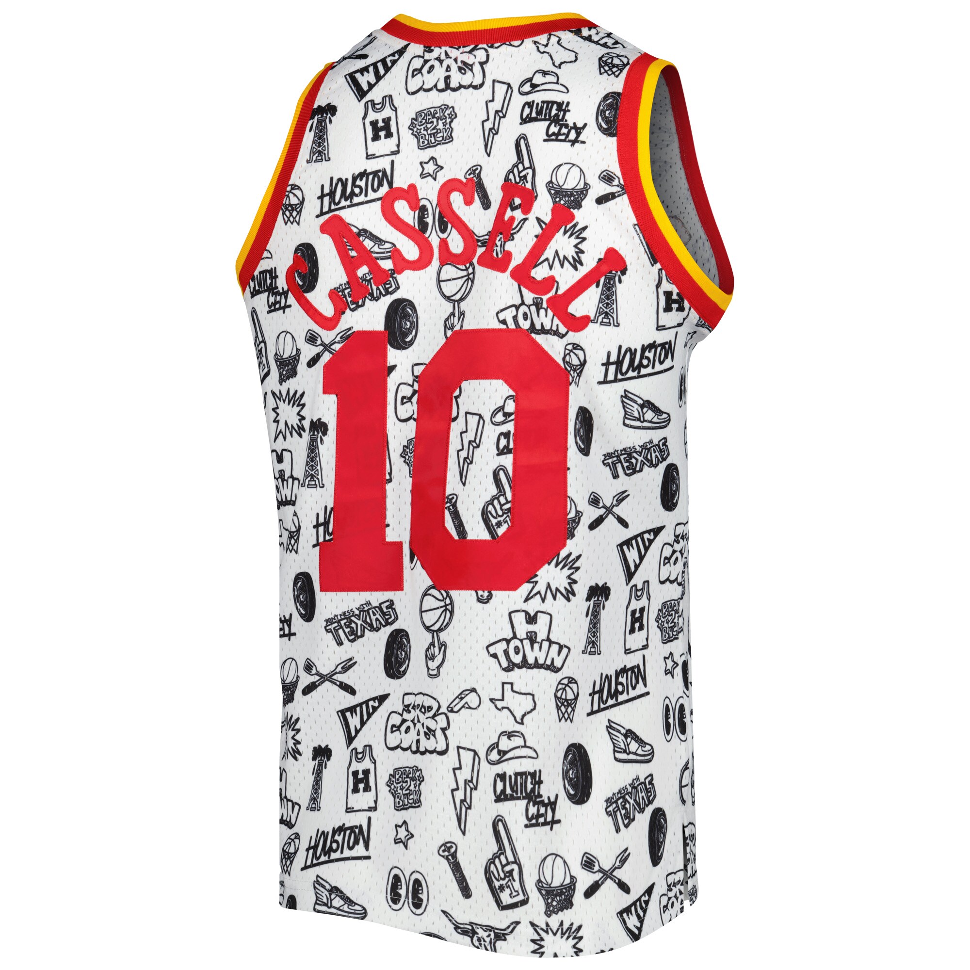 Men's Houston Rockets Sam Cassell White 1993/94 Hardwood Classics Doodle Swingman Jersey