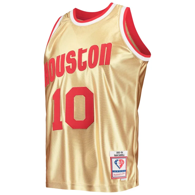 Men's Houston Rockets Sam Cassell Gold 75th Anniversary 1993/94 Hardwood Classics Swingman Jersey