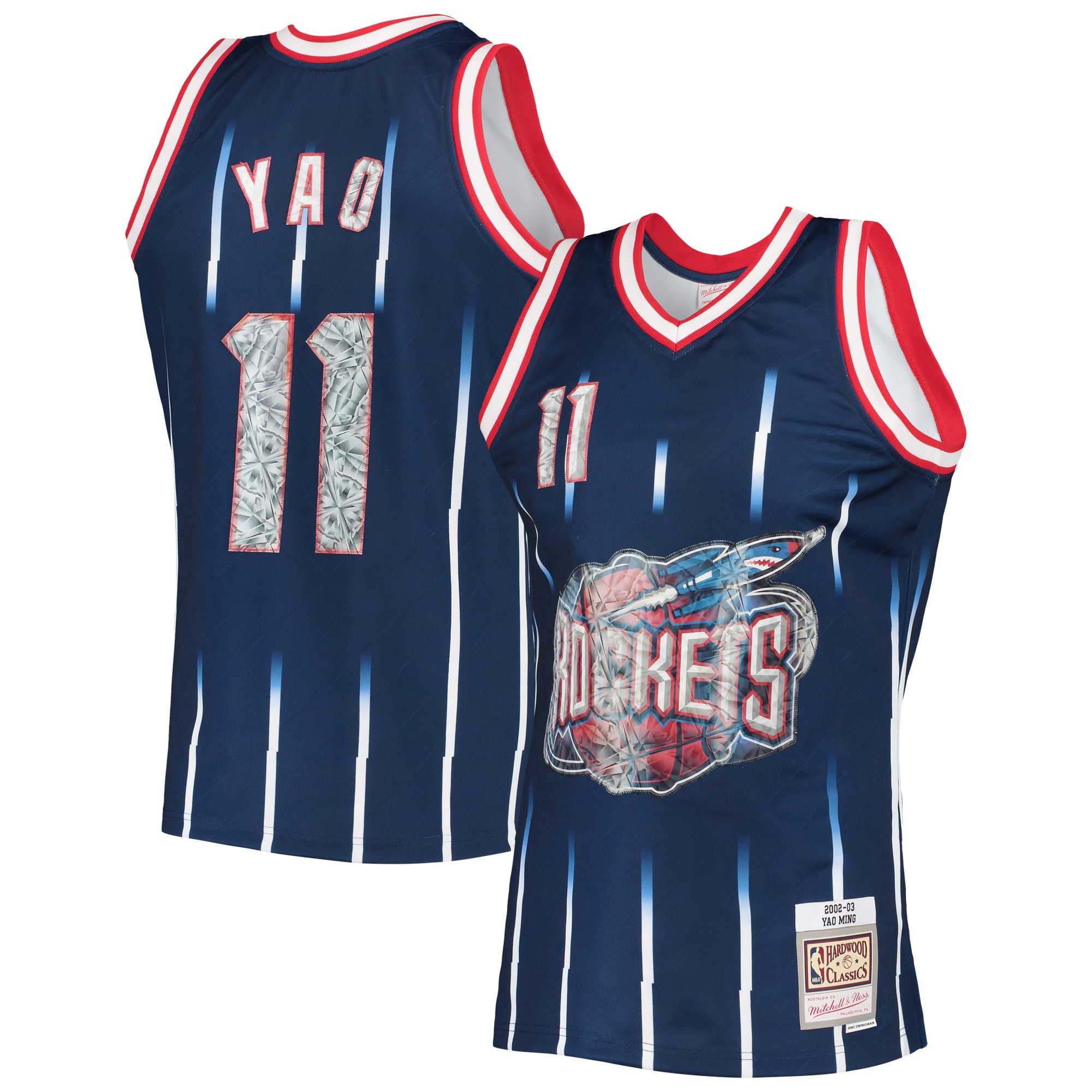 Men's Houston Rockets Yao Ming Navy 2002/03 Hardwood Classics NBA 75th Anniversary Diamond Swingman Jersey