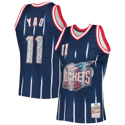 Men's Houston Rockets Yao Ming Navy 2002/03 Hardwood Classics NBA 75th Anniversary Diamond Swingman Jersey 01