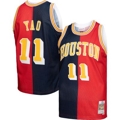 Men's Houston Rockets Yao Ming Navy/Red Hardwood Classics 2004/05 Split Swingman Jersey 01
