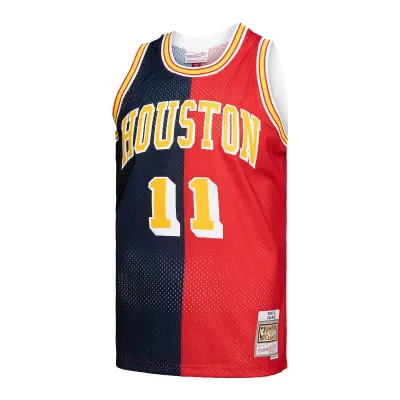 Men's Houston Rockets Yao Ming Navy/Red Hardwood Classics 2004/05 Split Swingman Jersey 02