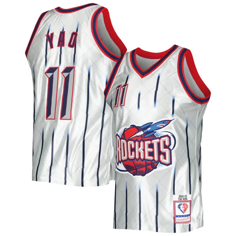 Men's Houston Rockets Yao Ming Platinum 2002/03 Hardwood Classics 75th Anniversary Swingman Jersey