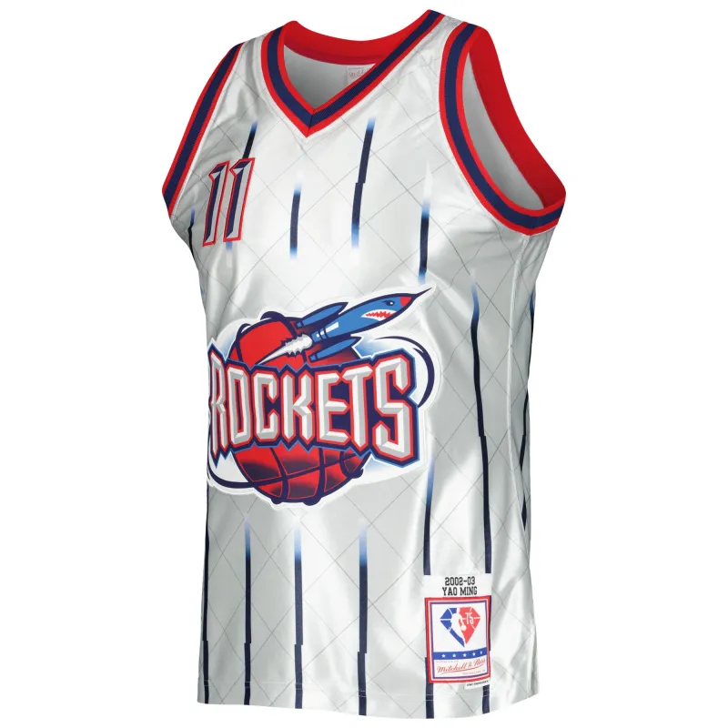 Men's Houston Rockets Yao Ming Platinum 2002/03 Hardwood Classics 75th Anniversary Swingman Jersey