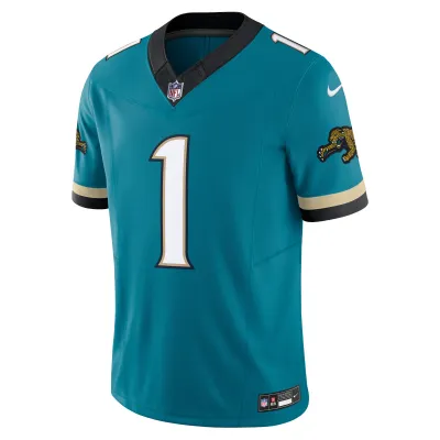 Men's Jacksonville Jaguars Travis Etienne Teal Prowler Throwback Vapor F.U.S.E. Limited Jersey 02