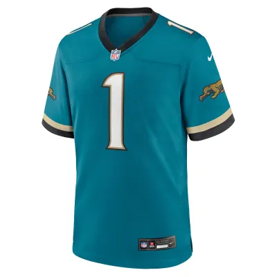 Men's Jacksonville Jaguars Travis Etienne Jr Teal Prowler Throwback Player Game Jersey 02