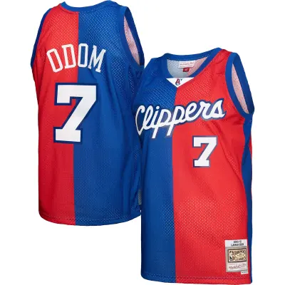 Men's LA Clippers Lamar Odom Royal/Red Hardwood Classics 2000/01 Split Swingman Jersey 01